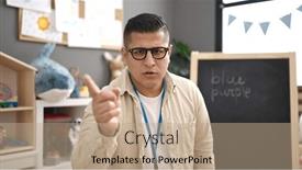  Presentation with saying - Slides having young-hispanic-man-preschool-teacher background and a coral colored foreground