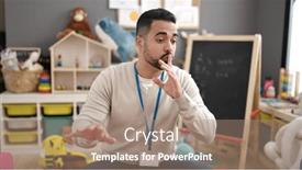  Presentation with preschool - Slides featuring young-hispanic-man-preschool-teacher background and a coral colored foreground