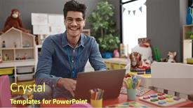  Presentation with preschool - PPT layouts enhanced with young-hispanic-man-preschool-teacher background and a tawny brown colored foreground