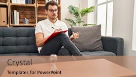  Presentation with mental - Presentation design enhanced with young-hispanic-man-psychology-having background and a coral colored foreground