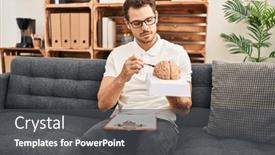  Presentation with psychology - PPT theme featuring young-hispanic-man-psychology-holding background and a dark gray colored foreground