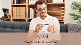  Presentation with psychology - PPT theme with young-hispanic-man-psychology-holding and a  colored foreground