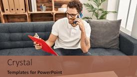  Presentation with psychology - Presentation design consisting of young-hispanic-man-psychology-talking background and a coral colored foreground