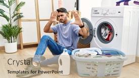  Presentation with machine - Presentation consisting of young-hispanic-man-putting-dirty background and a soft green colored foreground