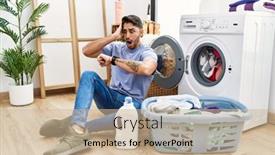  Presentation with time machine - Slides having young-hispanic-man-putting-dirty background and a coral colored foreground