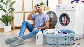  Presentation with hand washing - Presentation theme featuring young-hispanic-man-putting-dirty background and a light blue colored foreground