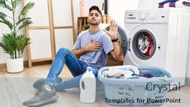  Presentation with hand washing - PPT theme with young-hispanic-man-putting-dirty background and a light blue colored foreground