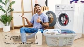  Presentation with hand washing - Presentation having young-hispanic-man-putting-dirty background and a  colored foreground