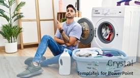  Presentation with hand washing - Presentation theme enhanced with young-hispanic-man-putting-dirty background and a light blue colored foreground