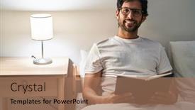  Presentation with reading - Slides featuring young-hispanic-man-reading-book background and a coral colored foreground