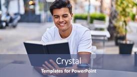  Presentation with coffee book - PPT theme featuring young-hispanic-man-reading-book background and a ocean colored foreground