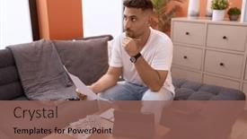  Presentation with accounting - PPT theme enhanced with young-hispanic-man-reading-document background and a violet colored foreground