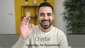  Presentation with saying - Presentation theme featuring young-hispanic-man-saying-hello background and a  colored foreground