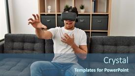  Presentation with virtual reality - PPT theme enhanced with young-hispanic-man-scared-playing background and a ocean colored foreground