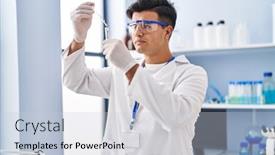  Presentation with test tube laboratory - PPT layouts featuring young-hispanic-man-scientist-holding background and a lemonade colored foreground