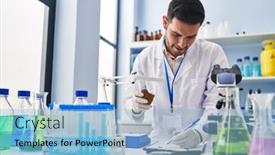  Presentation with scientist innovation - Slide set enhanced with young-hispanic-man-scientist-holding background and a light blue colored foreground