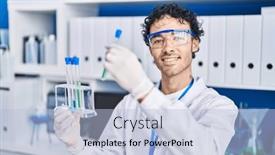  Presentation with tubes - PPT theme enhanced with young-hispanic-man-scientist-holding background and a light blue colored foreground