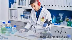  Presentation with music book - Presentation consisting of young-hispanic-man-scientist-listening background and a light blue colored foreground