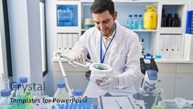  Presentation with man looking up happy - Slides enhanced with young-hispanic-man-scientist-looking background and a  colored foreground