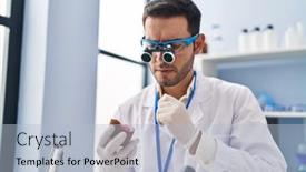  Presentation with man looking up happy - Presentation theme consisting of young-hispanic-man-scientist-looking background and a light blue colored foreground