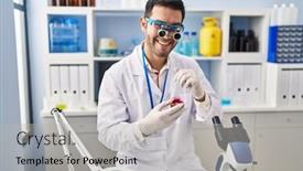  Presentation with man looking up happy - Presentation theme with young-hispanic-man-scientist-looking background and a light gray colored foreground
