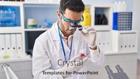  Presentation with scientist - PPT theme enhanced with young-hispanic-man-scientist-looking background and a light gray colored foreground