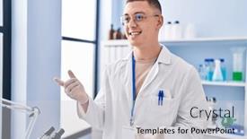 Presentation with scientist - Presentation consisting of young-hispanic-man-scientist-smiling background and a light gray colored foreground