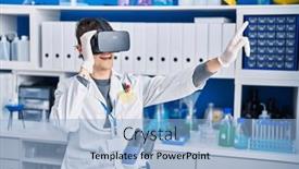  Presentation with virtual laboratory - Presentation theme enhanced with young-hispanic-man-scientist-using background and a light blue colored foreground