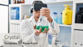  Presentation with virtual laboratory - Slide set with young-hispanic-man-scientist-using background and a light gray colored foreground