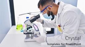  Presentation with scientist - Slide set consisting of young-hispanic-man-scientist-wearing background and a light gray colored foreground