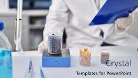  Presentation with sample - Presentation theme featuring young-hispanic-man-scientist-weighing background and a light blue colored foreground