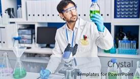  Presentation with scientist - Presentation enhanced with young-hispanic-man-scientist-write background and a light blue colored foreground