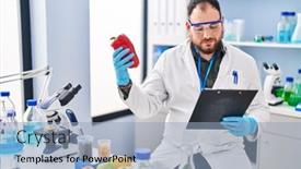  Presentation with scientist - Slides featuring young-hispanic-man-scientist-write background and a  colored foreground