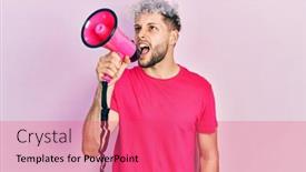 Presentation with pink - Slide set having young-hispanic-man-screaming background and a coral colored foreground