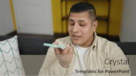  Presentation with voice - PPT theme enhanced with young-hispanic-man-sending-voice background and a mint green colored foreground