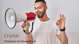  Presentation with hispanic - Presentation theme featuring young-hispanic-man-shouting-through background and a  colored foreground