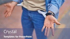  Presentation with empty - Presentation theme consisting of young-hispanic-man-showing-empty and a ocean colored foreground