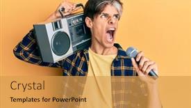  Presentation with hispanic - Presentation theme with young-hispanic-man-singing-song background and a yellow colored foreground