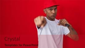  Presentation with microphone - Slide set featuring young-hispanic-man-singing-song background and a crimson colored foreground