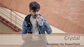  Presentation with drinking water - Slide set with young-hispanic-man-sitting-drinking background and a soft green colored foreground