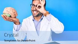  Presentation with brain eye - Colorful PPT theme enhanced with young-hispanic-man-sitting backdrop and a light blue colored foreground