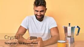  Presentation with standing sitting - Colorful theme enhanced with young-hispanic-man-sitting backdrop and a coral colored foreground