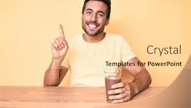  Presentation with beverage - Audience pleasing presentation design consisting of young-hispanic-man-sitting backdrop and a blonde colored foreground