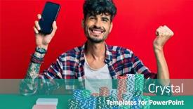  Presentation with poker chips - PPT layouts with young-hispanic-man-sitting background and a teal colored foreground