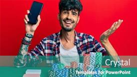  Presentation with poker chips - PPT theme having young-hispanic-man-sitting background and a teal colored foreground