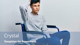  Presentation with 3d man sitting question mark - Cool new slides with young-hispanic-man-sitting backdrop and a teal colored foreground