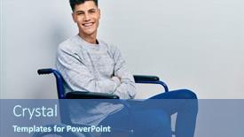  Presentation with wheelchair - Presentation theme enhanced with young-hispanic-man-sitting background and a ocean colored foreground