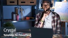  Presentation with art - Presentation design consisting of young-hispanic-man-sitting background and a ocean colored foreground