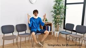  Presentation with waiting room - Presentation theme with young-hispanic-man-sitting background and a coral colored foreground