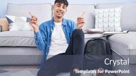  Presentation with floor - PPT theme enhanced with young-hispanic-man-sitting background and a  colored foreground